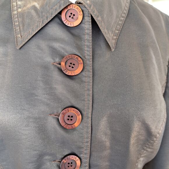 MOSCHINO Vintage Y2K Metallic Trench Coat Tiger Lining Medium Rare Luxury Glam - Picture 8 of 14